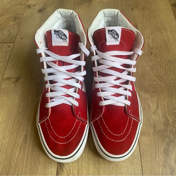 Vans Hightop Sk8-Hi Shoes Red White Suede Men’s Size 8.5 Women’s Size 10 - Picture 2 of 11